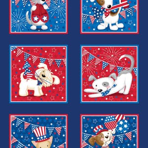 Studio E Patriotic Pooch Blocks Panel 24 cale szerokości Psy Cena docinana na wymiar