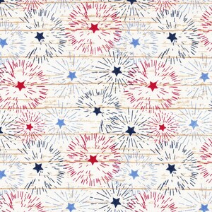 Patriotic Fireworks on White Texture 100% Cotton Price per Yard