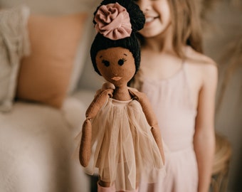 Jayla's Heirlooms Keyona Black Ballerina, Handmade African American Doll for Girls, Soft linen doll, 18 inches, Keepsake doll, Cloth Doll