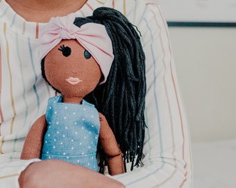 Jayla's Heirlooms Keyona Black doll, Handmade African American Doll for Girls, Soft linen doll, 18 inches, Keepsake doll, BIPOC, Cloth Doll