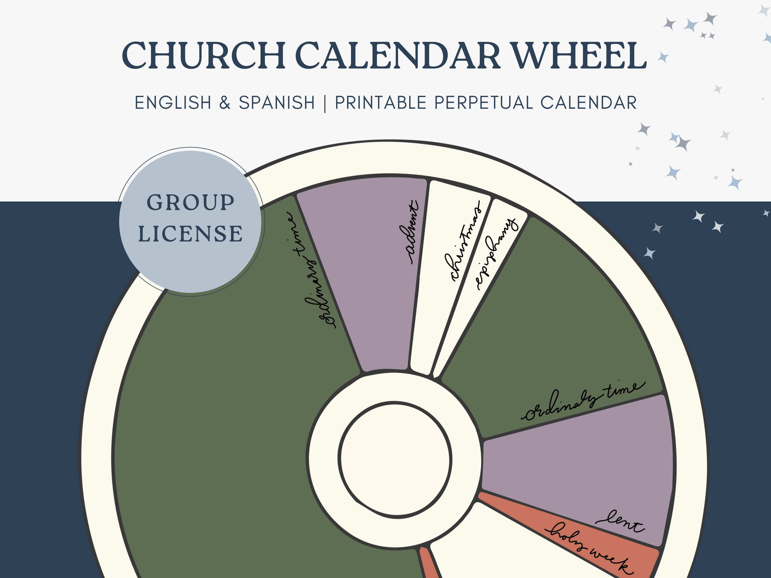 Liturgical Calendar Wheel in Spanish and English Perpetual Christian Year for Catholic, Anglican ...