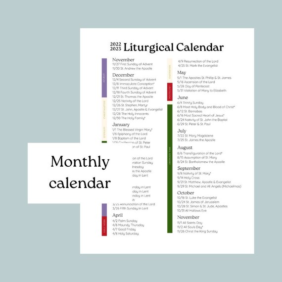Liturgical Calendar 2022-2023 Digital Download Ecumenical - Etsy