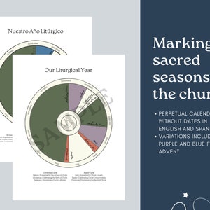 Liturgical Calendar Wheel in Spanish and English Ecumenical Christian Year for Catholic ...
