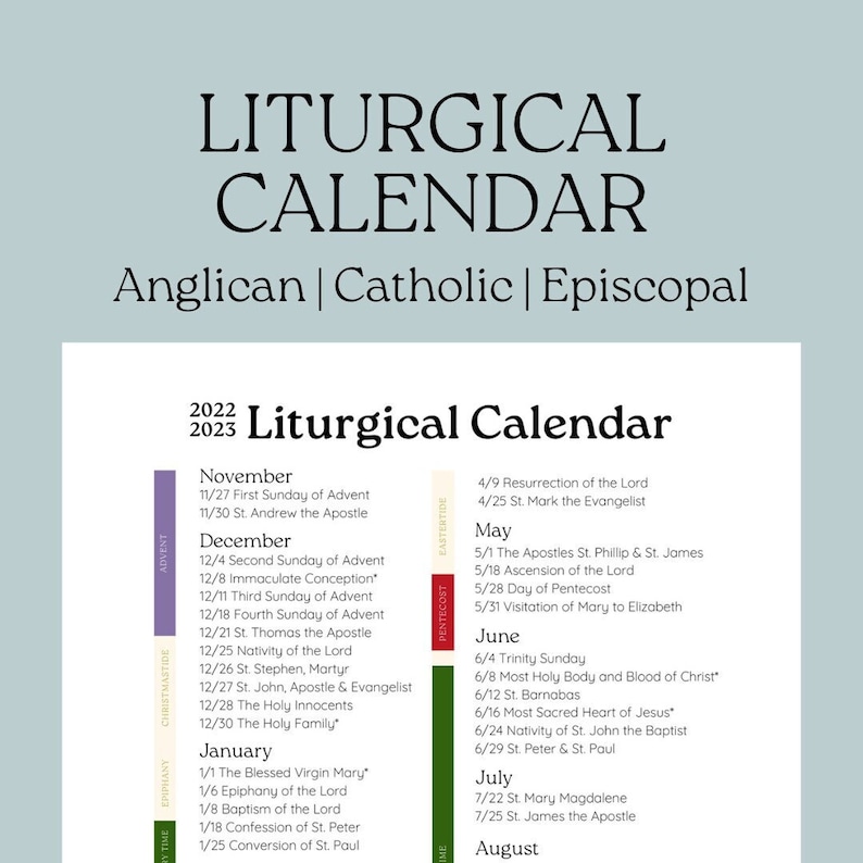Ecumenical Liturgical Calendar 20222023 Digital Download Etsy