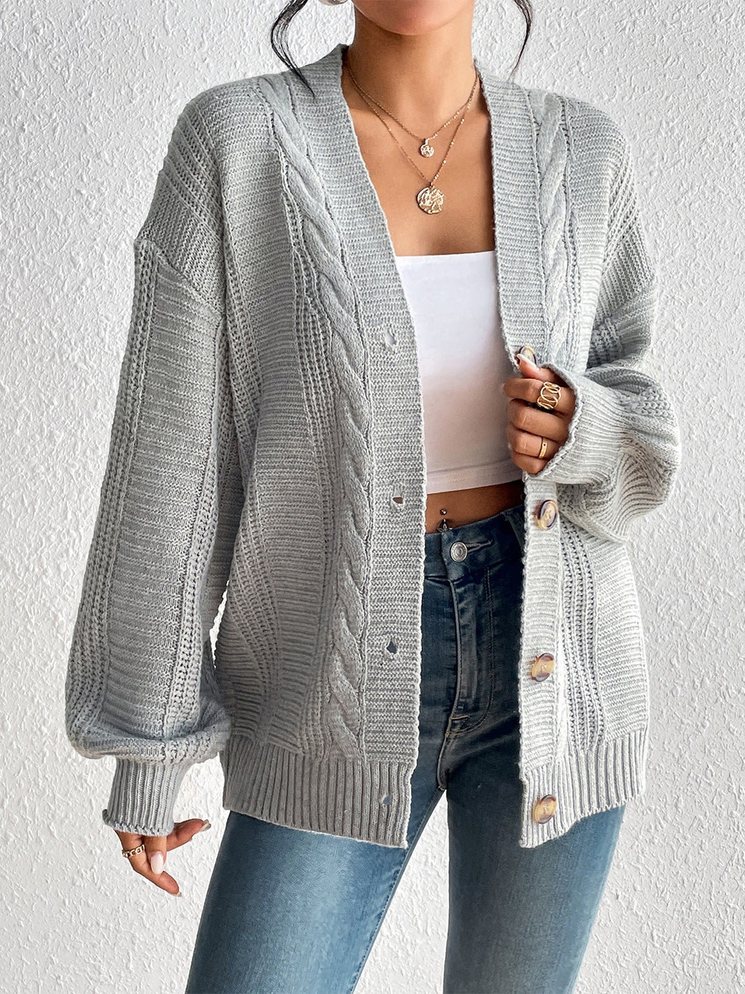 Cable-knit Button Down Cardigan - Etsy