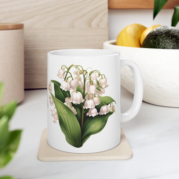 Lily of the Valley Flower Ceramic Mug 11oz, May Birth Flower, Birthday Gift