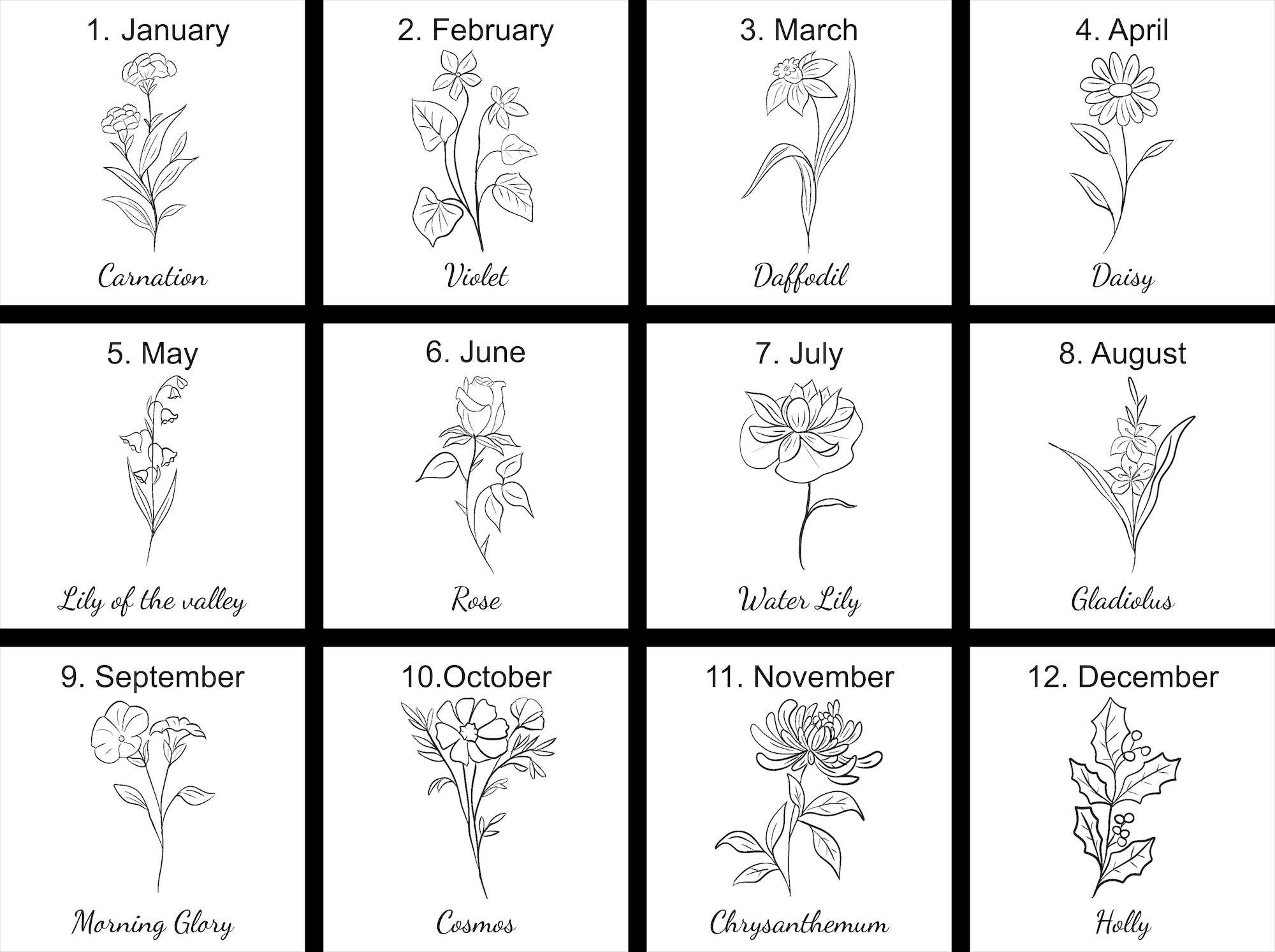 Birth Flower Line Art for Each Month - Digital Download for Mugs, T-Shirts & More, SVG Bundle Botanicals