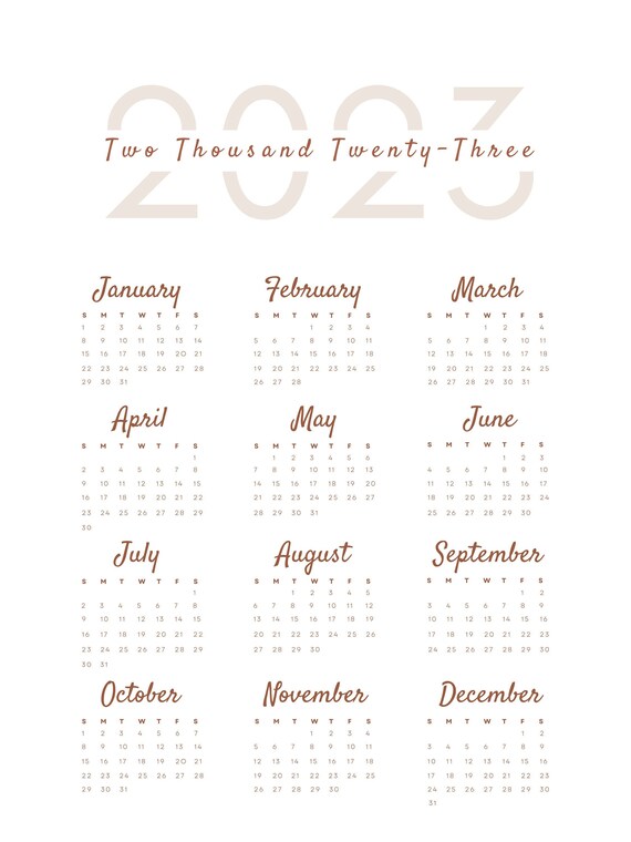 Printable Poster Calendar 2023 Calendrier Poster à Imprimer - Etsy