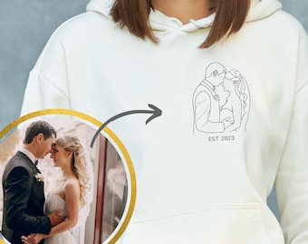 Custom portrait from photo, outline photo sweatshirt, Custom portrait From Photo Sweats, Line art photo hoodie, Valentines Day Couple Hoodie