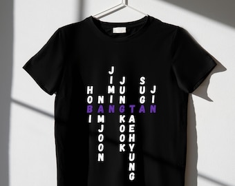 Koszulka BTS Bangtan, Koszulka z imionami członków BTS, Koszulka Bangtan Boys, Hobi, Namjoon, Jimin, Jungkook, V, Suga, Jin, Koszulka prezentowa dla armii K-POP