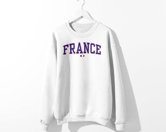 Sweat-shirt unisexe universitaire France | Col rond de style universitaire, drapeau de la France, Europe, cadeaux d'anniversaire | Cadeau de Noël