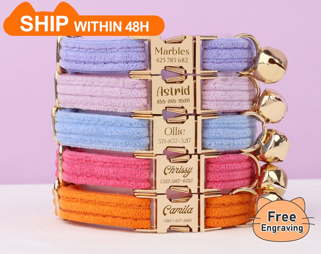 Personalized Pink Cat Collar With Bell Custom Cat Collar Bow Etsy