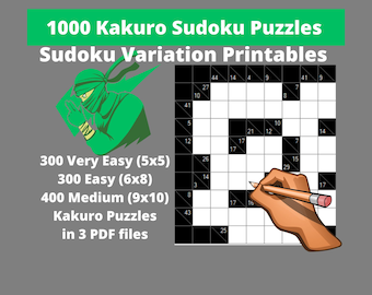 Very Easy, Easy and Medium Kakuro Sudoku Puzzles - Bundle of 1000 Printable PDF Japanese Puzzles with Answers - Instant Download