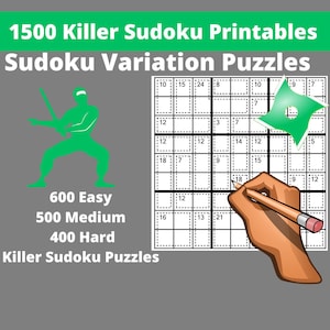 Easy, Medium and Hard Killer Sudoku Puzzles Printable PDF - Bundle of 1500 Sudoku Variation Puzzles with Answers - Instant Download