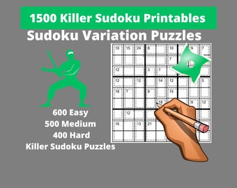 Easy, Medium and Hard Killer Sudoku Puzzles Printable PDF - Bundle of 1500 Sudoku Variation Puzzles with Answers - Instant Download