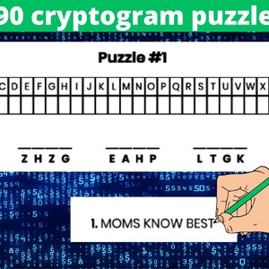 290 Crypto Puzzles in Printable PDFs - Adult Activity Book with Cryptogram Puzzles - Instant Download - Logic Puzzle - Mind Puzzle