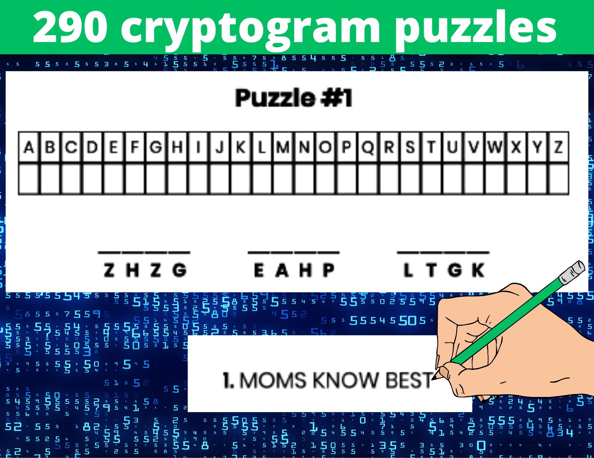 290 Crypto Puzzles in Printable Pdfs Adult Activity Book With