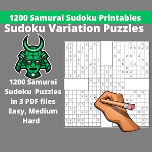 Easy, Medium and Hard Samurai Sudoku Puzzles Printable PDF - Bundle of 1200 Sudoku Variation Puzzles with Answers - Instant Download