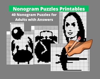 40 Nonogram Puzzles for Adults with Answers - Picross, Hanjie, Griddler, Japanese Crosswords, FigurePic, Grafilogika, Paint by Numbers