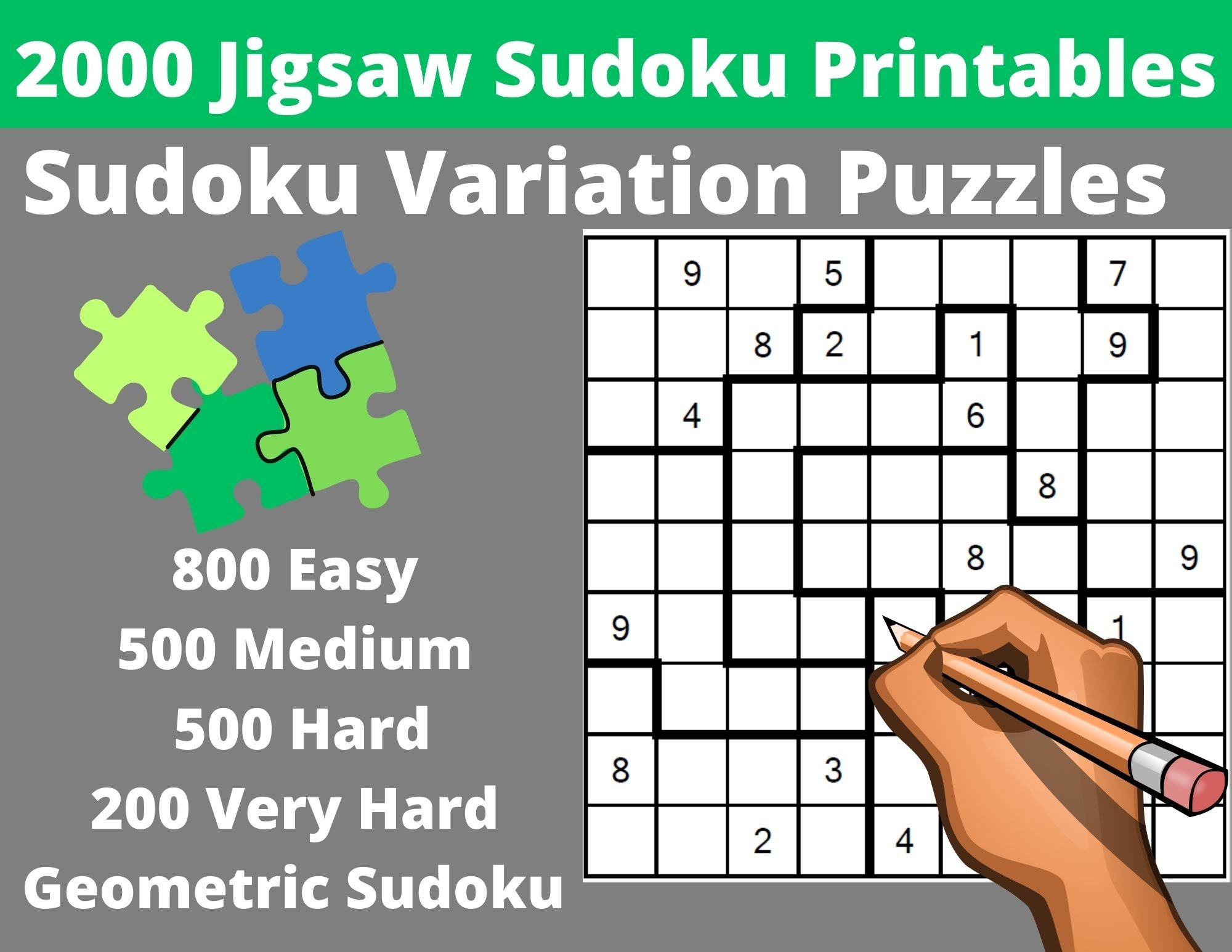 Easy, Medium and Hard Jigsaw Sudoku Puzzles Printable PDF - Bundle of ...