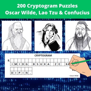 200 Cryptoquote Puzzles in Printable PDF- Adult Activity Book With Cryptogram Puzzles of Oscar Wilde, Lao Tzu & Confucius - Instant Download