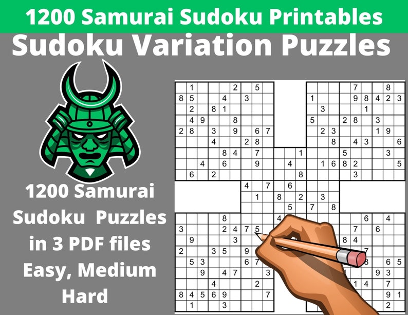 Easy Medium and Hard Samurai Sudoku Puzzles Printable PDF Bundle of Easy Medium and Hard Samurai Sudoku Puzzles Printable PDF Bundle of