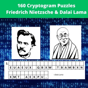 160 Cryptoquote Puzzles in Printable PDF- Adult Activity Book With Cryptogram Puzzles of Dalai Lama & Friedrich Nietzsche - Instant Download