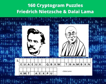 160 Cryptoquote Puzzles in Printable PDF- Adult Activity Book With Cryptogram Puzzles of Dalai Lama & Friedrich Nietzsche - Instant Download