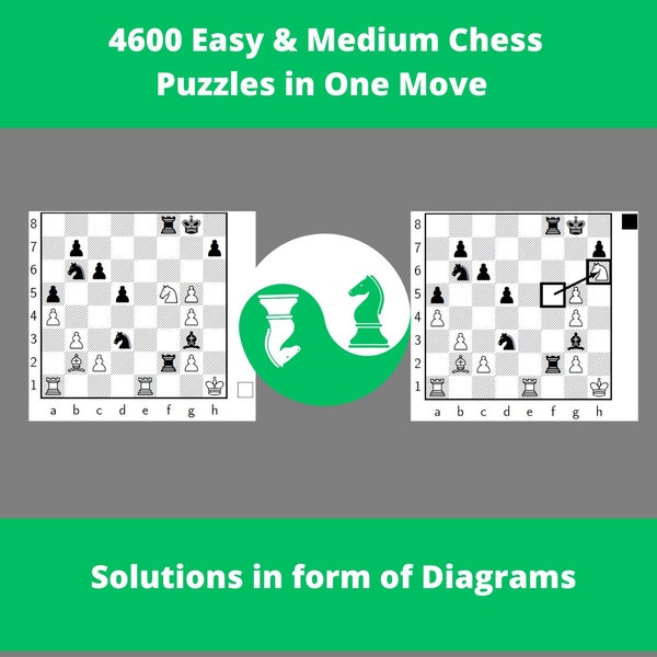 4600 Easy & Medium Chess Puzzles in One Move - Printable PDF with Answers - Instant Download - Chess Gift - Chess for Kids - Chess Problems