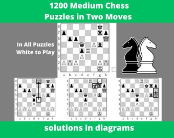 1200 middelgrote schaakpuzzels in twee zetten - afdrukbare PDF - direct downloaden - schaakkinderen - schaakproblemen - schaakoefeningen - schaaktraining