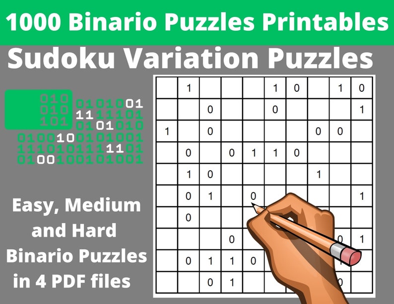 Bundle Binario Puzzles Printable PDF 1000 Binary Puzzles to Etsy
