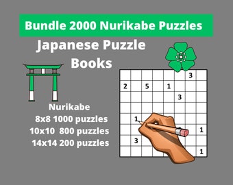Lot de puzzles Nurikabe imprimables au format PDF - 2000 puzzles japonais avec réponses - téléchargement immédiat