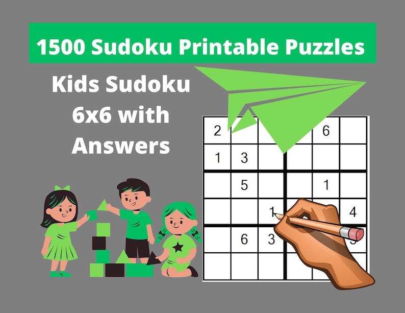 Printable PDF Sudoku for Kids 6x6 - Bundle of 1500 Children Puzzles ...