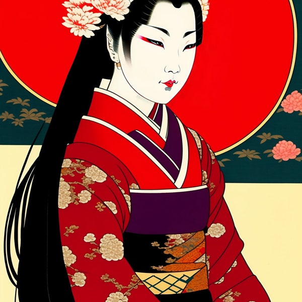 Japanese geisha in traditional costume, wall art, digital to print yourself