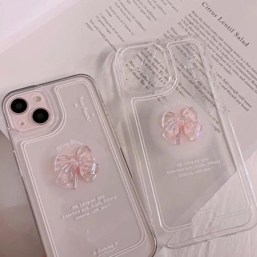 Korean Crystal Bow Clear Acrylic Phone Case Max Protective - Etsy