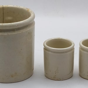Trio of Small Vintage Stoneware/Ironstone Pots (Ointment/Preserves etc) c1900s (sw.group53)