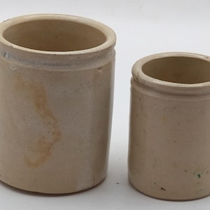 Pair of Small Vintage Stoneware/Ironstone Pots (Ointment/Preserves etc) c1900s (sw.group55)
