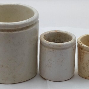 Trio of Small Vintage Stoneware/Ironstone Pots (Ointment/Preserves etc) c1900s (sw.group52)