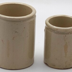 Pair of Small Vintage Stoneware/Ironstone Pots (Ointment/Preserves etc) c1900s (sw.group56)
