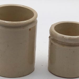 Pair of Small Vintage Stoneware/Ironstone Pots (Ointment/Preserves etc) c1900s (sw.group54)