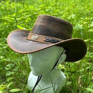 Handmade Cowboy Style Hat Real Leather Australian Western Tan Crazy Horse Hat