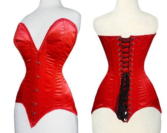 Handmade Women Satin Overbust Corset Heavy Duty Steel Boned Overbust Corsets - Made to Order