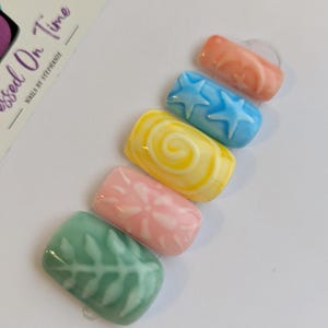 Colorful Vintage ceramic tile custom press on nail set
