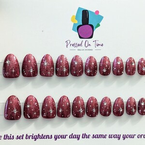 Short almond red cat eye ready to ship 20 piece set | rhinestone starbursts