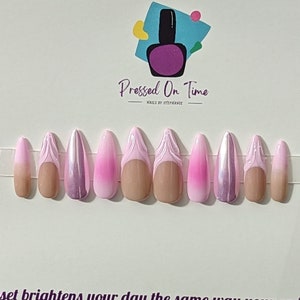 Medium stiletto pink freestyle set size small | pink aura nails | 3d french tips