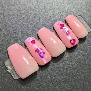 Pink Airbrush Ombre Heart Press On Nails: Valentine&#39;s Day Nail Art
