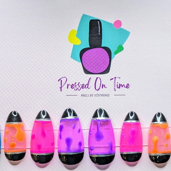 Lava Lamp Press On Nails: Neon Glow in the Dark Gel Custom Nail Set