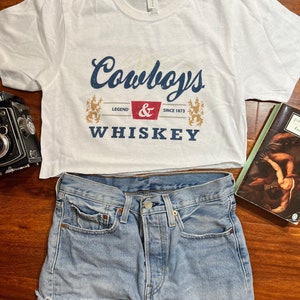 Cowboys and Whiskey Crop Top | Western Country Graphic Shirt | Rodeo Outfit Women | Summer Festival Bachelorette Tee | S-L