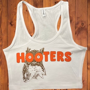 Hooters Crop Tank Top | Retro Logo Graphic Waitress Style Shirt S-L