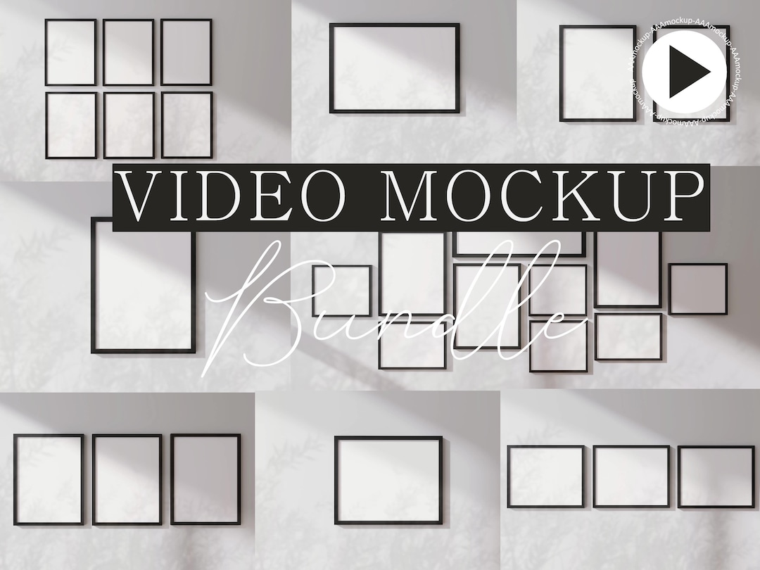 8 Black Frame Video Mockup Bundle 4K | Frame Set Wall Art Poster Mockup ...